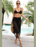 HOLLOW KNIT DRAWSTRING WAIST COVER UP SKIRT - Doublju