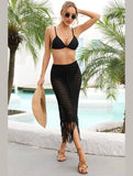 HOLLOW KNIT DRAWSTRING WAIST COVER UP SKIRT - Doublju