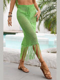HOLLOW KNIT DRAWSTRING WAIST COVER UP SKIRT - Doublju