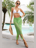 HOLLOW KNIT DRAWSTRING WAIST COVER UP SKIRT - Doublju