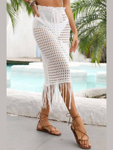 HOLLOW KNIT DRAWSTRING WAIST COVER UP SKIRT - Doublju