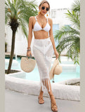 HOLLOW KNIT DRAWSTRING WAIST COVER UP SKIRT - Doublju