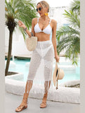 HOLLOW KNIT DRAWSTRING WAIST COVER UP SKIRT - Doublju