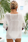 STRIPED LONG SLEEVE HOLLOW KNIT SWIM COVER UP - Doublju