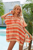 STRIPE PATTERNED HOLLOW KNIT SWIMWEAR COVER UP - Doublju