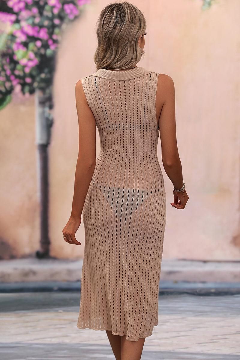 COLLARED DRESS STYLE KNIT COVER UP - Doublju