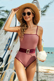 BUCKLE BELT SHAPE LINE SPAGHETTI STRAP SWIMSUIT - Doublju