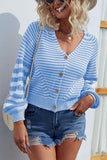 BUTTON DOWN STRIPE KNITTED SHORT CARDIGAN - Doublju