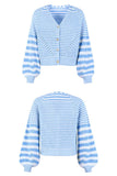 BUTTON DOWN STRIPE KNITTED SHORT CARDIGAN - Doublju