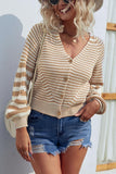 BUTTON DOWN STRIPE KNITTED SHORT CARDIGAN - Doublju