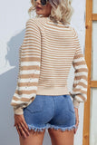BUTTON DOWN STRIPE KNITTED SHORT CARDIGAN - Doublju