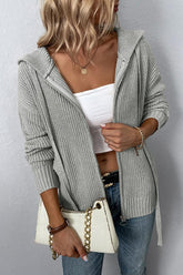 WOMENS KNITTED ZIP UP HOODIE CARDIGAN - Doublju