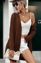 CABLE KNIT OPEN FRONT DANDY CARDIGAN - Doublju