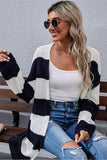 STRIPE PATTERN OPEN FRONT CASUAL CARDIGAN - Doublju