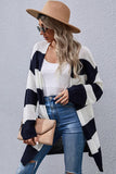 STRIPE PATTERN OPEN FRONT CASUAL CARDIGAN - Doublju