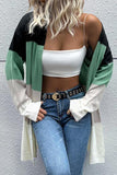 COLOR BLOCK OPEN FRONT CASUAL CARDIGAN - Doublju