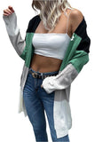 COLOR BLOCK OPEN FRONT CASUAL CARDIGAN - Doublju