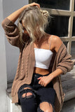 CABLE KNIT OPEN FRONT MIDI LENGH CARDIGAN - Doublju
