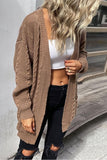CABLE KNIT OPEN FRONT MIDI LENGH CARDIGAN - Doublju