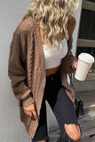 CABLE KNIT OPEN FRONT MIDI LENGH CARDIGAN - Doublju