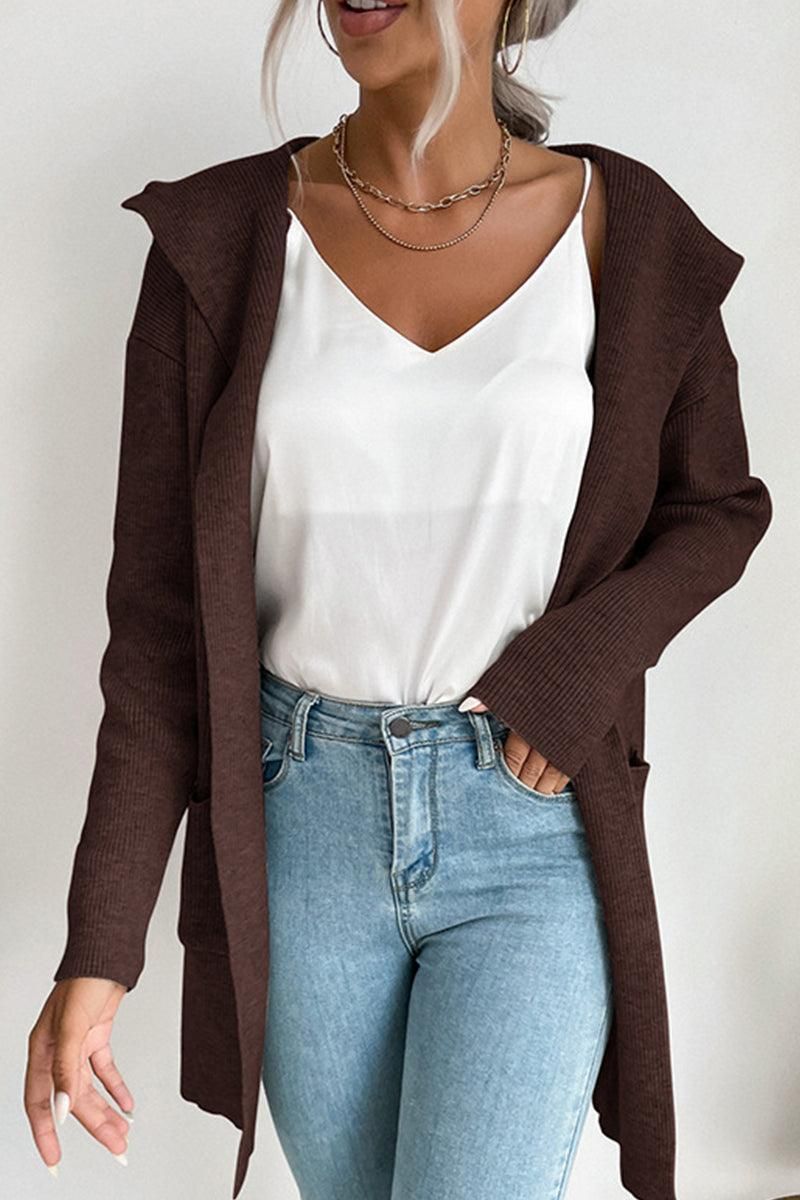 DAILY SOLID HOODIE CARDIGAN WITH POCKETS - Doublju