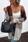 LONG SLEEVE COLOR BLOCK CARDIGAN COAT - Doublju