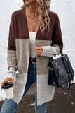 LONG SLEEVE COLOR BLOCK CARDIGAN COAT - Doublju