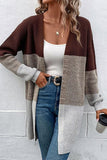 LONG SLEEVE COLOR BLOCK CARDIGAN COAT - Doublju