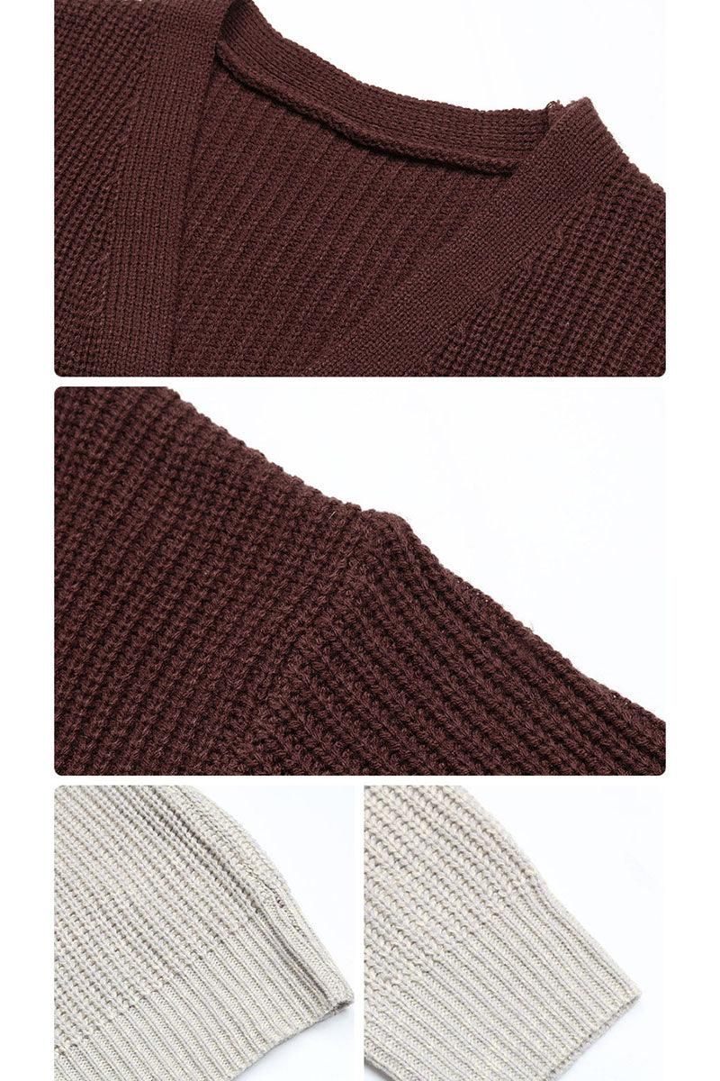 LONG SLEEVE COLOR BLOCK CARDIGAN COAT - Doublju