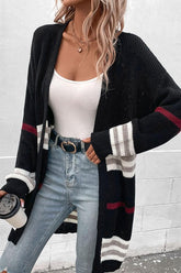 LONG SLEEVE COLORING LONG SWEATER CARDIGAN - Doublju