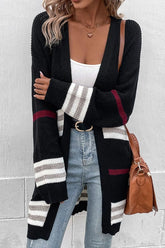 LONG SLEEVE COLORING LONG SWEATER CARDIGAN - Doublju