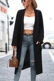 WOMEN WAFFLE KNIT OPEN FRONT LONG CARDIGAL - Doublju