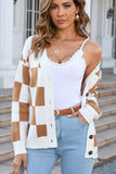 BUFFALO PLAID BUTTON CLOSURE V NECK CARDIGAN - Doublju