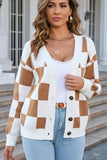 BUFFALO PLAID BUTTON CLOSURE V NECK CARDIGAN - Doublju