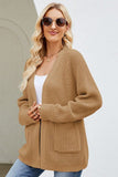 WOMEN RIBBED KNIT CARDIGAN WITH POCKETS
