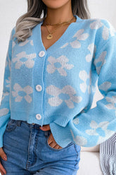 WOMEN FLOWER PRINTING COZY BUTTON UP CARDIGAN
