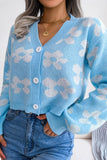 WOMEN FLOWER PRINTING COZY BUTTON UP CARDIGAN
