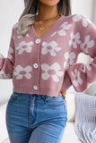 WOMEN FLOWER PRINTING COZY BUTTON UP CARDIGAN