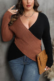 WOMEN PLUS SIZE SEXY DEEP NECK CROSS WRAP SWEATER