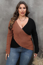 WOMEN PLUS SIZE SEXY DEEP NECK CROSS WRAP SWEATER
