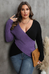 WOMEN PLUS SIZE SEXY DEEP NECK CROSS WRAP SWEATER