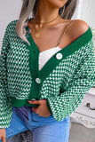 WOMEN PATCHWORK KNIT BIG BUTTON DOWN CARDIGAN