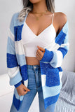 WOMEN COLOR BLOCK OPEN FRONT KNIT CARDIGAN