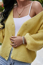 WOMEN LOOSE FIT PLUSH FURRY BUTTON DOWN CARDIGAN