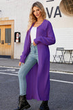 WOMEN WAFFLE KNIT LAPEL LONG LENGTH CARDIGAN