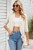 QUARTER SLEEVE RUFFLED FRONT OPEN CARDIGAN - Doublju