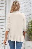 QUARTER SLEEVE RUFFLED FRONT OPEN CARDIGAN - Doublju