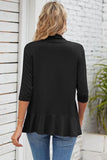 QUARTER SLEEVE RUFFLED FRONT OPEN CARDIGAN - Doublju