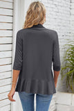 QUARTER SLEEVE RUFFLED FRONT OPEN CARDIGAN - Doublju