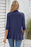 QUARTER SLEEVE RUFFLED FRONT OPEN CARDIGAN - Doublju